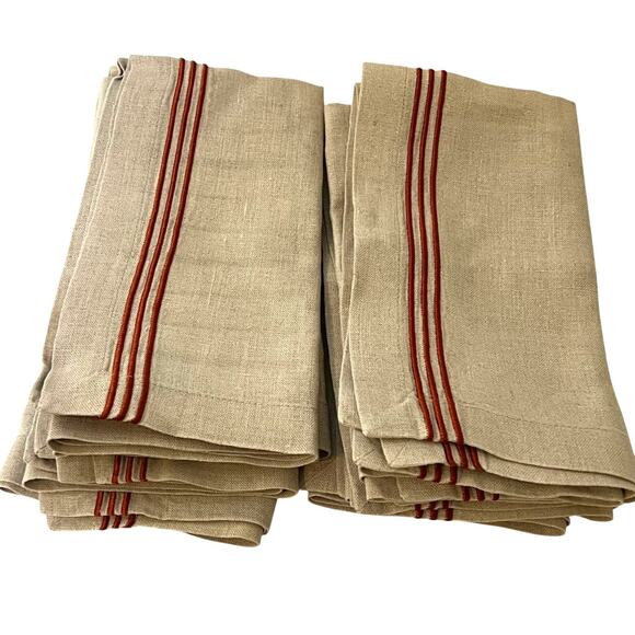 Pottery Barn Other - Pottery Barn Linen Dinner Napkins Set of 8 Red Stripe 20x20 Natural